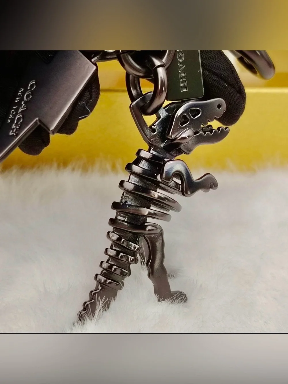 Coach Rexy Skeleton Gun Metal Bag Charm / Keychain Like New